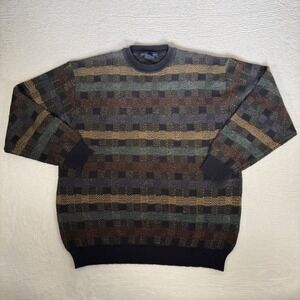 Northern Isles Mens XL Vintage Style Geometric Stripe Knit Crewneck Sweater